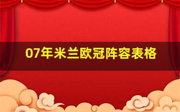 07年米兰欧冠阵容表格