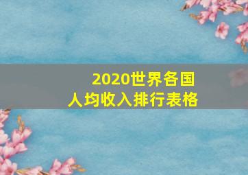 2020世界各国人均收入排行表格