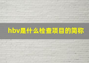 hbv是什么检查项目的简称