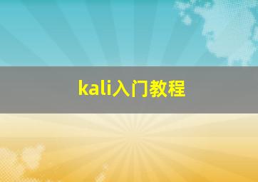 kali入门教程