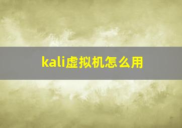 kali虚拟机怎么用