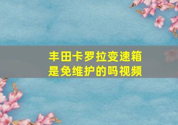 丰田卡罗拉变速箱是免维护的吗视频