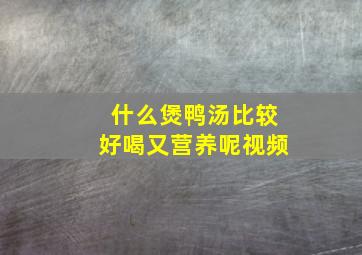 什么煲鸭汤比较好喝又营养呢视频