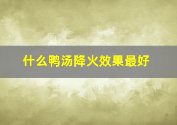 什么鸭汤降火效果最好