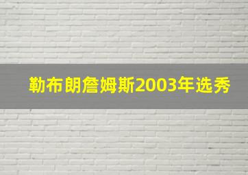 勒布朗詹姆斯2003年选秀