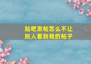 贴吧发帖怎么不让别人看到我的帖子